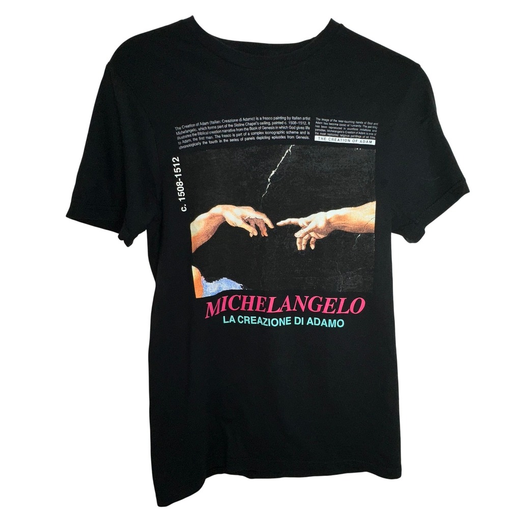 Michelangelo La Creazione Di Adamo Creation of Adam T Shirt Black Mens‎ S
